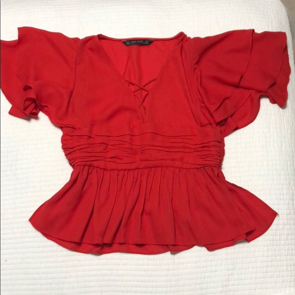 Zara red ruffles top